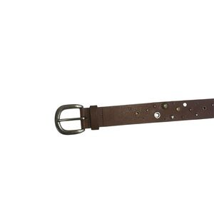 VTG Y2K Brown Fossil Small Leather Belt with Brass and silver studs grommets